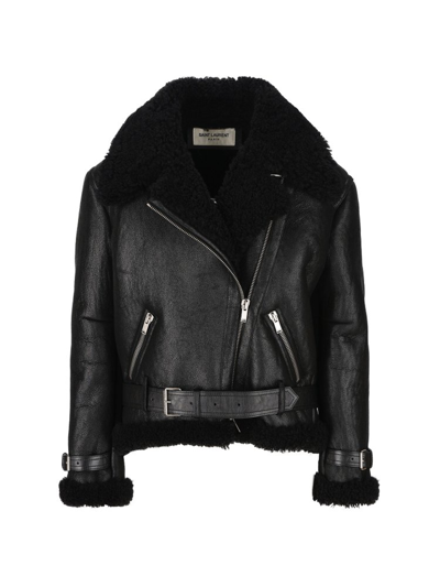 Saint Laurent Lambskin Shearling Jacket In Black
