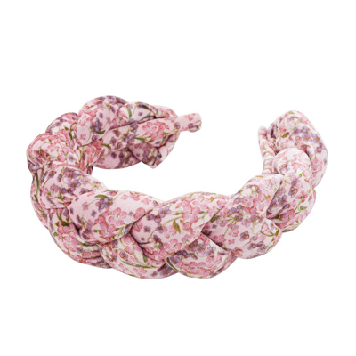 Simonetta Floral-print Braided Headband In 粉色