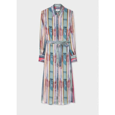 Paul Smith Multi Watercolour Stripe Midi Shirt Dress