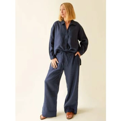 Chalk Polly Pant Navy Linen In Blue