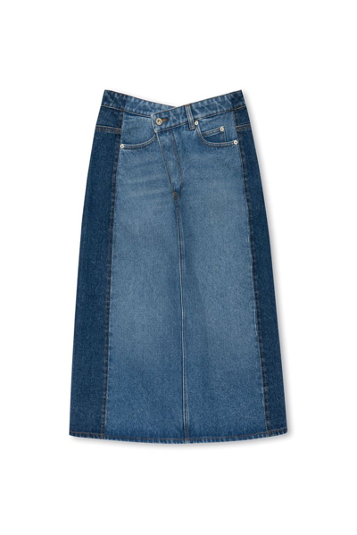 Loewe Deconstructed Two-tone Denim Midi Skirt In Denim_blue