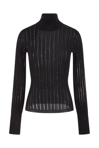 Alaïa Turtleneck Striped Knitted Jumper In Black