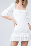 Fanco Multi Ruffle Elastic Shirred Mini Dress In Ivory