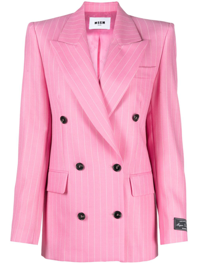 Msgm Pinstriped Double-breasted Wool Blazer In Pink