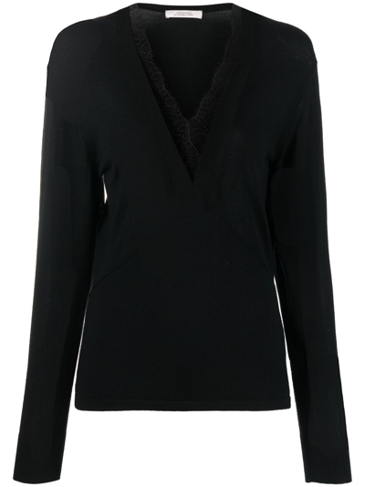 Dorothee Schumacher Lace-detail Long-sleeve Wool Top In Black
