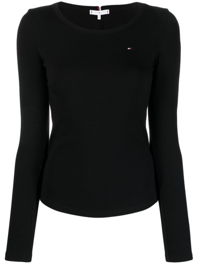 Tommy Hilfiger Ribbed Long-sleeve T-shirt In Black