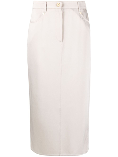 Brunello Cucinelli Satin Midi Skirt In Neutrals