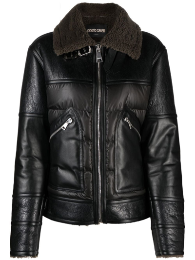 Roberto Cavalli Zip-fastening Leather Jacket In Black