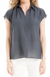 Max Studio Collared Textured Blouse In Ombre Blue