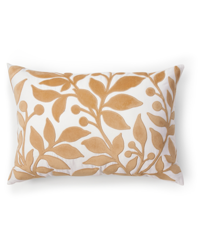 Charter Club Damask Designs Floral Silhouette Velvet Applique Decorative Pillow, 14" X 20", Created For Macy's In Gold Leaves