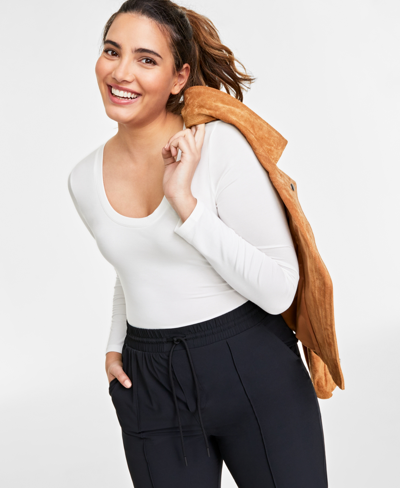 On 34th Women's Modal Long-sleeve Bodysuit, Created For Macy's In Washed White