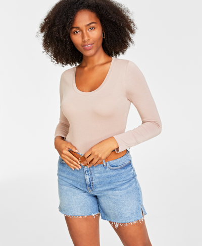 On 34th Women's Modal Long-sleeve Bodysuit, Created For Macy's In Antique Blush
