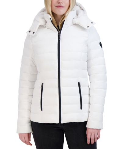 Nautica Women's Stretch Faux-fur-hooded Packable Puffer Coat In Winter White