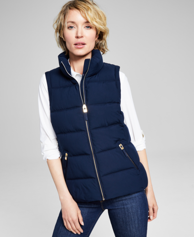 Tommy Hilfiger Women's Plus Size Stand-collar Puffer Vest, Created For Macy's In Navy