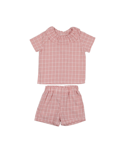 Pouf Babies' Machine Washable Infant Girls Cotton/spandex Gingham Set In Pink