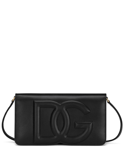 Dolce & Gabbana Black Dg Logo Leather Shoulder Bag
