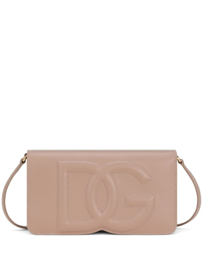 Dolce & Gabbana Neutral Dg Logo Leather Shoulder Bag In Neutrals