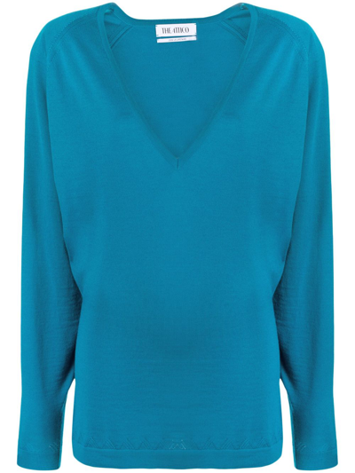 Attico Plunge V-neck Jumper In Blue