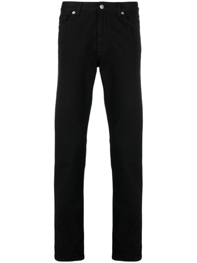 Zegna Logo-patch Slim-cut Trousers In Black