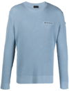 Moncler Reflective Logo Patch Waffle Knit Sweater In Blau