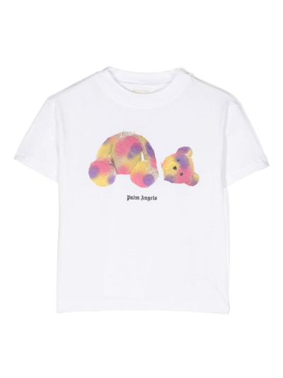 Palm Angels Pop Pa Bear Cotton T-shirt In Weiss