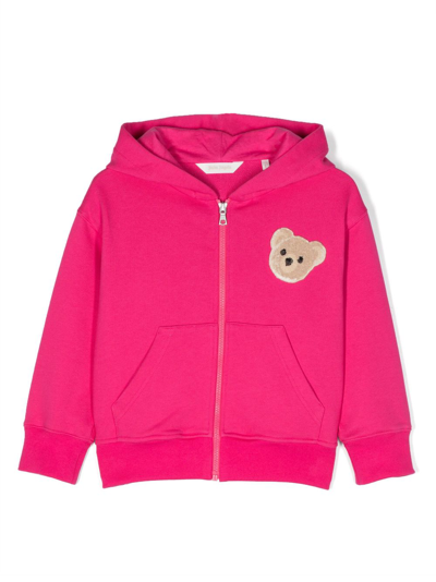 Palm Angels Pop Pa Bear Zip-up Cotton Hoodie In Rosa