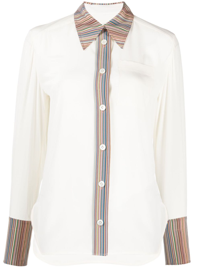 Paul Smith Stripe-trim Silk Shirt In Beis