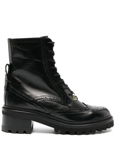 See By Chloé Aria Lace-up Leather Boots In Black