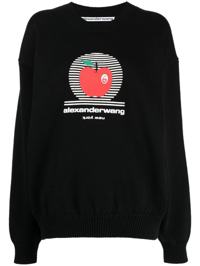Alexander Wang Graphic-print Knitted Cotton Sweatshirt In Black