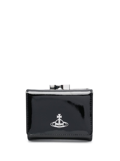 Vivienne Westwood Patent-finish Tri-fold Wallet In Schwarz