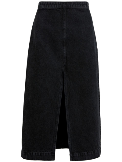 Khaite Fraser Denim Midi Skirt In Black