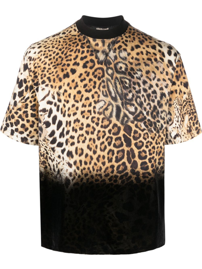 Roberto Cavalli T-shirt Mit Leoparden-print In Neutrals