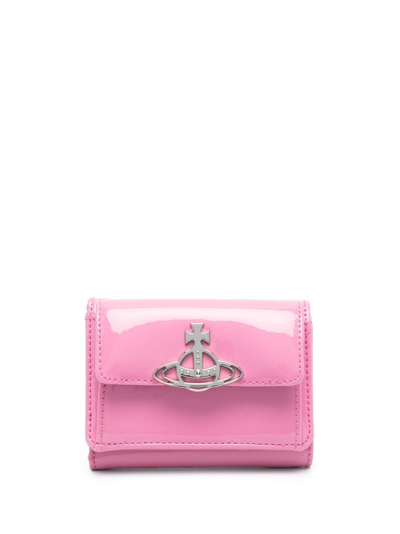 Vivienne Westwood Patent-finish Tri-fold Wallet In Rosa