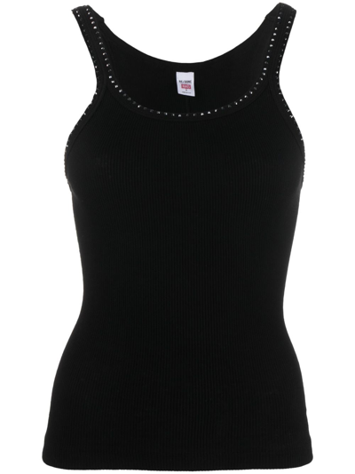Re/done Ribbed-knit Cotton Tank Top In Schwarz