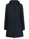 Woolrich Cloud Long Down Jacket In Stretch Nylon With A Matte Finish In Blau