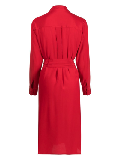 Kiton Belted Midi Shirt Dress In Red