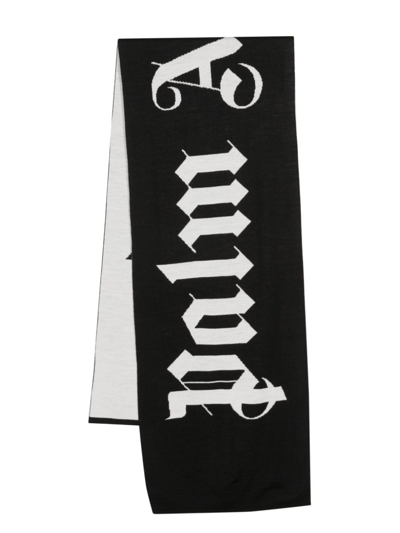 Palm Angels Logo-jacquard Two-tone Scarf In Black Off