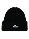 WE11 DONE LOGO-PATCH WOOL RIBBED BEANIE