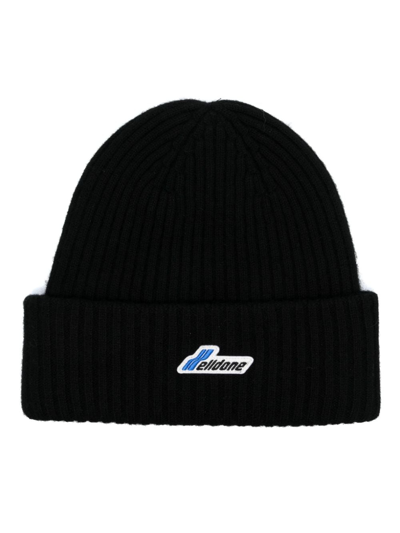 WE11 DONE LOGO-PATCH WOOL RIBBED BEANIE