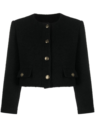 Sandro Cropped-jacke Aus Boucle In Black