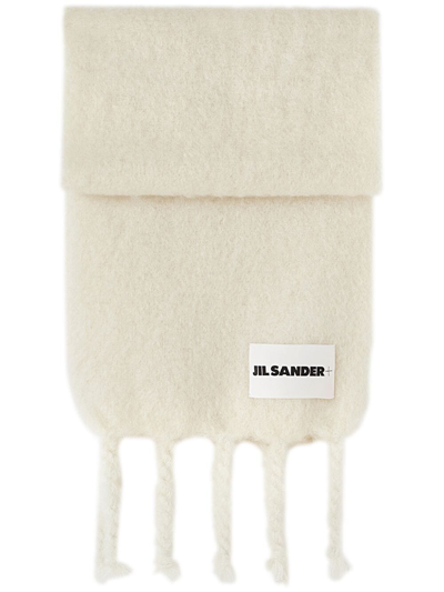 Jil Sander Logo-patch Chunky-knit Scarf In 100 - White