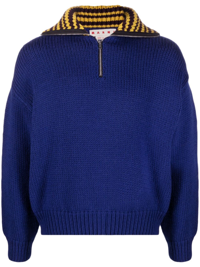 Marni Men's Wool Sweater With Sailor Foldover Collar In Blau