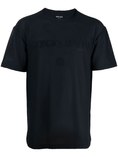 Giorgio Armani T-shirt Mit Logo-stickerei In Blue