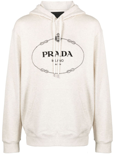 Prada Logo-print Cotton Hoodie In Nude