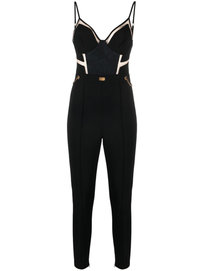 Elisabetta Franchi Tulle-inserts Bustier Jumpsuit In Black  