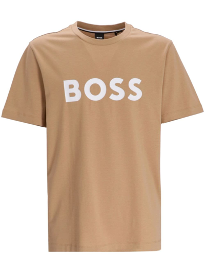 Hugo Boss Logo-print Cotton T-shirt In Nude