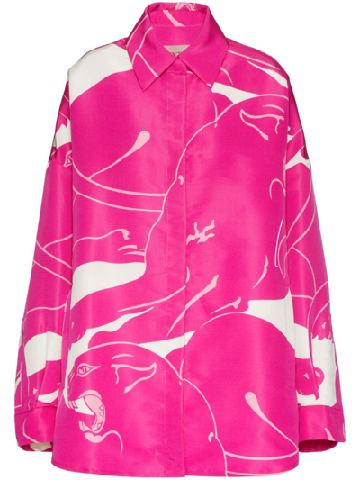 Valentino Graphic-print Shirt Minidress In Milk/pink Pp
