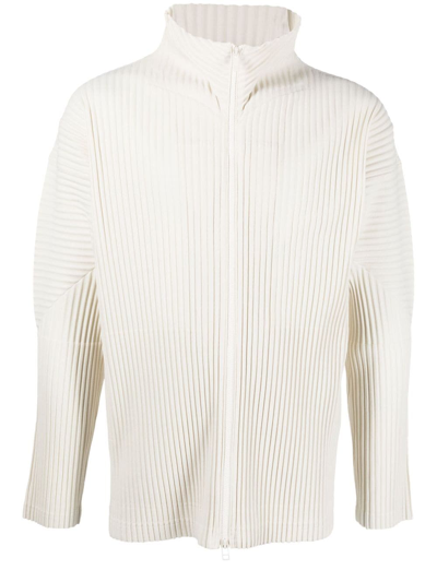 Issey Miyake Pleated Zip-up Cardigan In 中性色