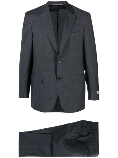Canali Check-pattern Single-breasted Suit In Grey