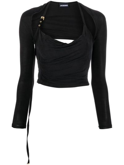 Jacquemus Peplo Draped Cut-out Top In Black